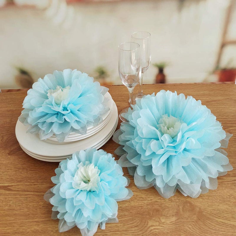 Mybbshower 9pcs Mixed 7'' 9'' 11'' Blue Tissue Paper Pom Poms Flower for It's A Boy Baby Shower Birthday Nursery Room Decorations - Image 2